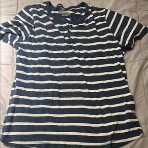 Duluth Trading Co. Navy and White Striped Henley